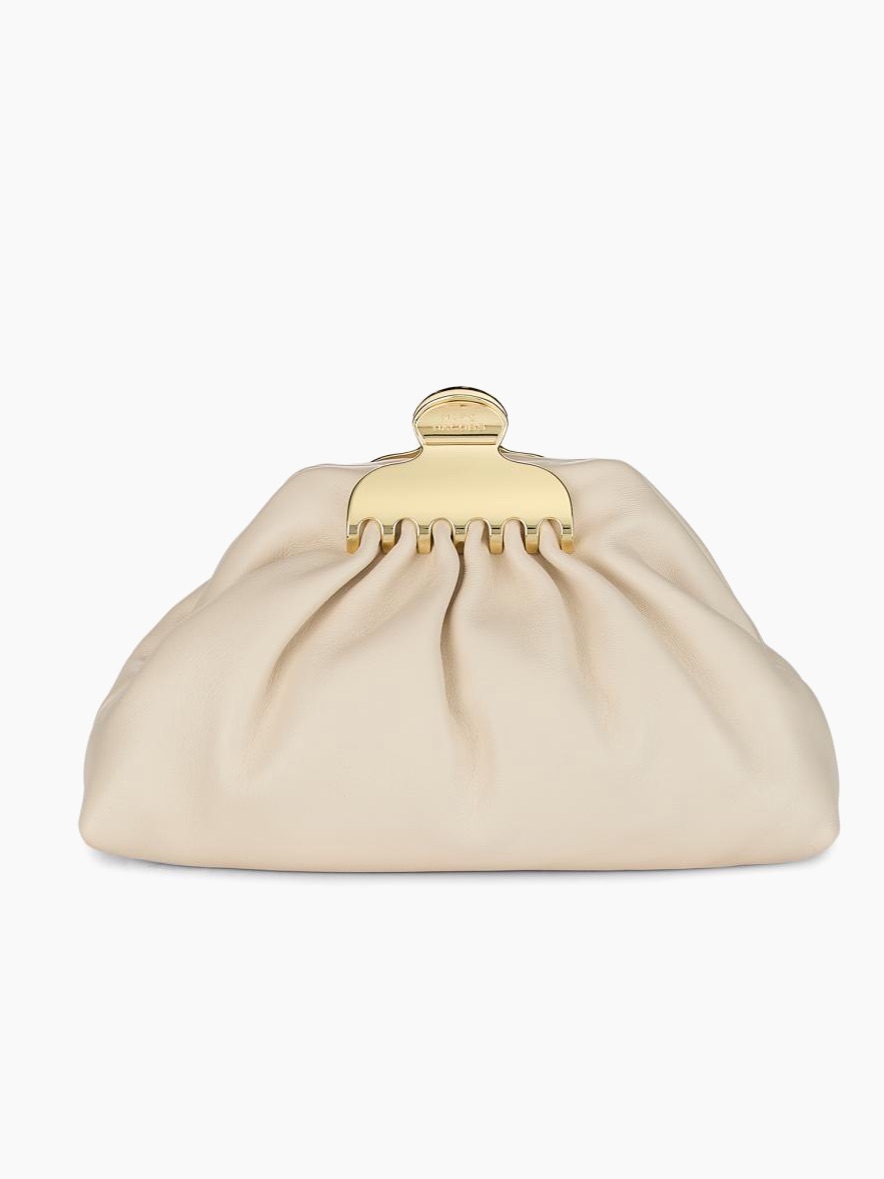 Marc Jacobs Cream Leather Frame Clutch With Gold Hardware